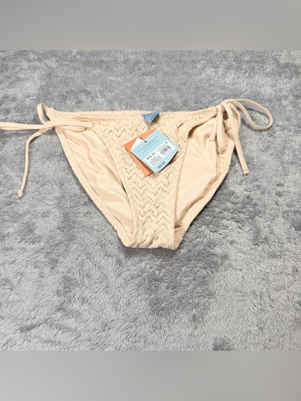 Shade & Shore Beige Crochet Tie-Side Bikini Bottoms